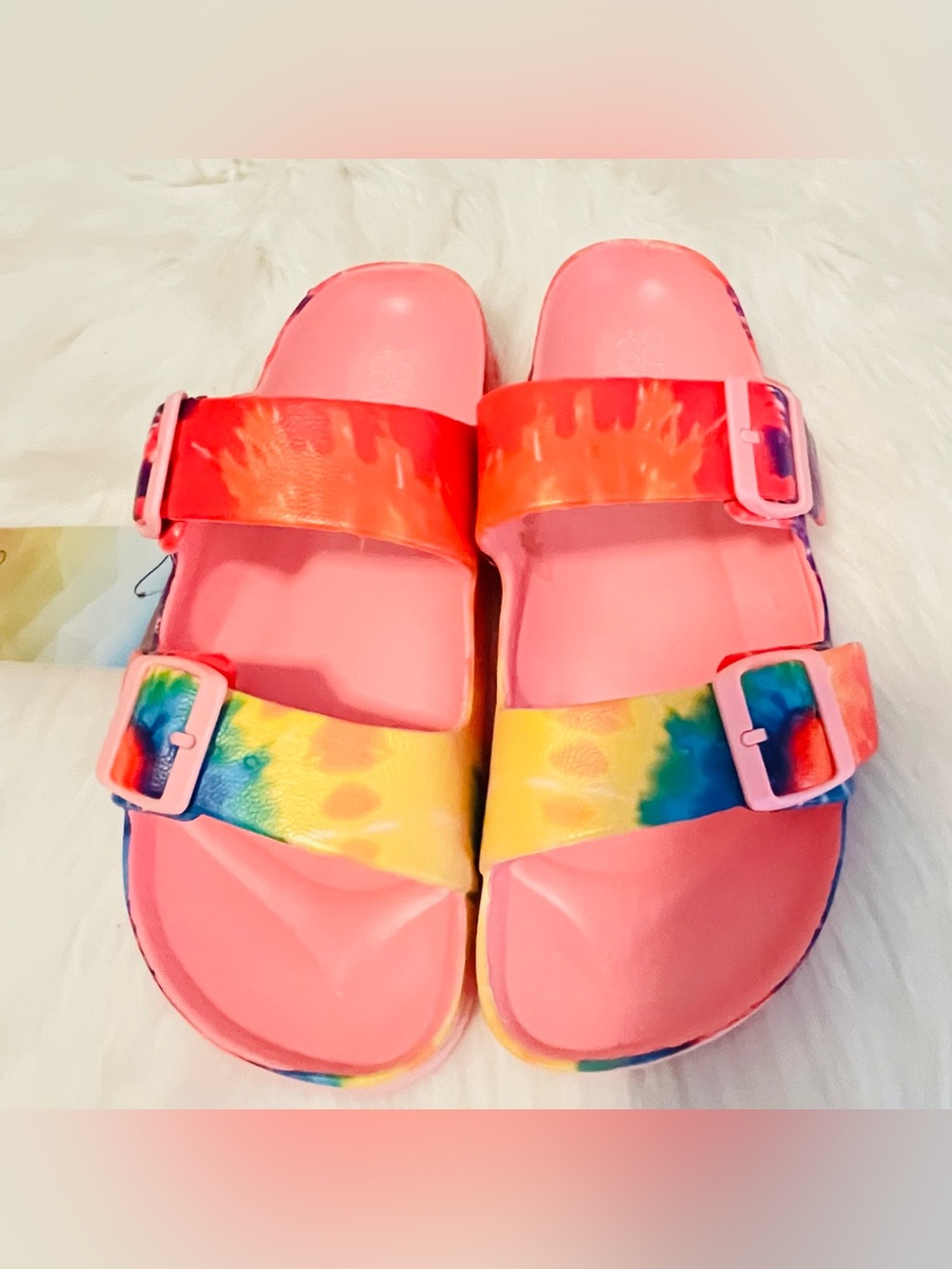 Ocean Coast Women’s Pink Tie-Dye Double Buckle Slide Sandals, Slip-On Size 10 - Picture 3 of 7
